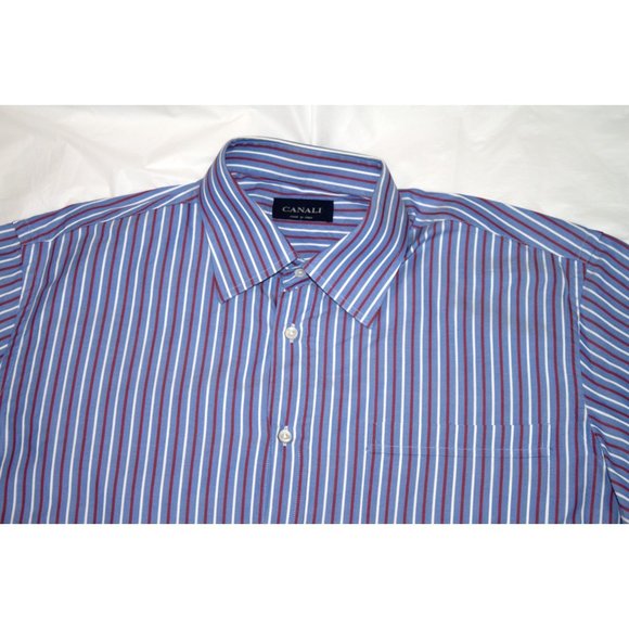 Canali Mens Long Sleeve Button Front Striped Shirt Size 42-16 1/2 - Picture 4 of 7